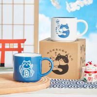 Prêt à expédier en stock tasse en céramique personnalisée tasse de chat bleu et blanc