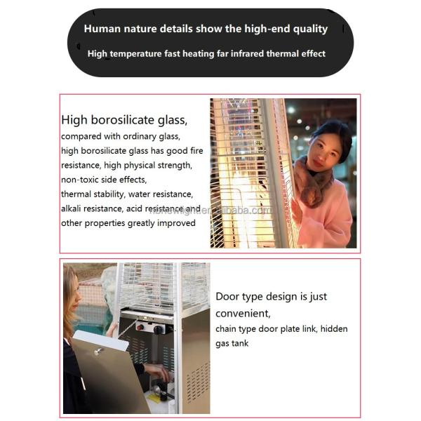 Caldeira de gás exterior de tubo de vidro com construção de aço inoxidável e combustível de propano