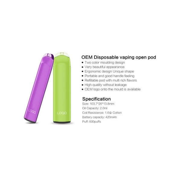 Wholesale M36B disposable vape open pod OEM multi flavors 600 puffs for vaper