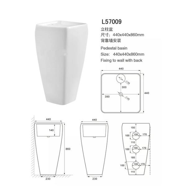 Diamond Shape Modern Pedestal Sink , Ivory / White Pedestal Sink Anti Pollution