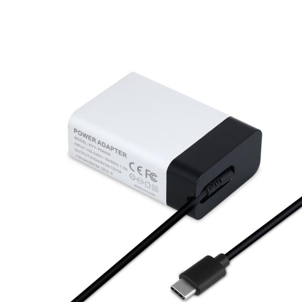 Adaptateur secteur USB-C 60W avec câble fixe, chargeur mural Type-C haute vitesse pour ordinateur portable, tablette et smartphone