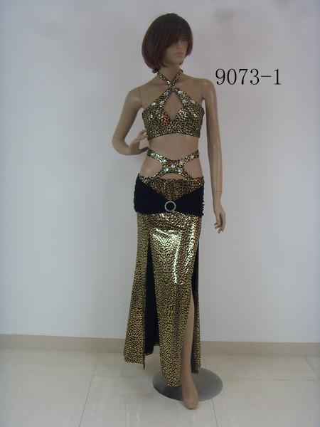 Sensational Metallic Gold Bikini Halter Neck Bra Shiny Waistband Skirt Belly Dancing Outfits