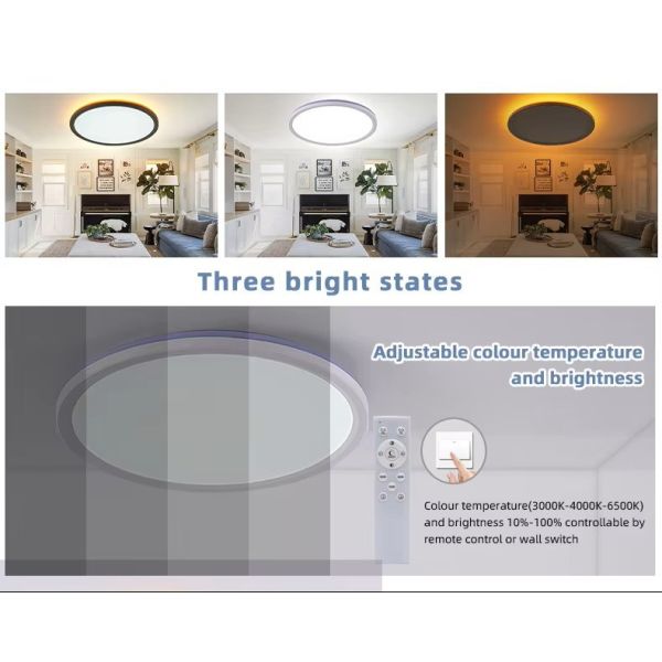 24W Ultra Thin LED Round Ceiling Light Remote Control Flush Mount For Living Room