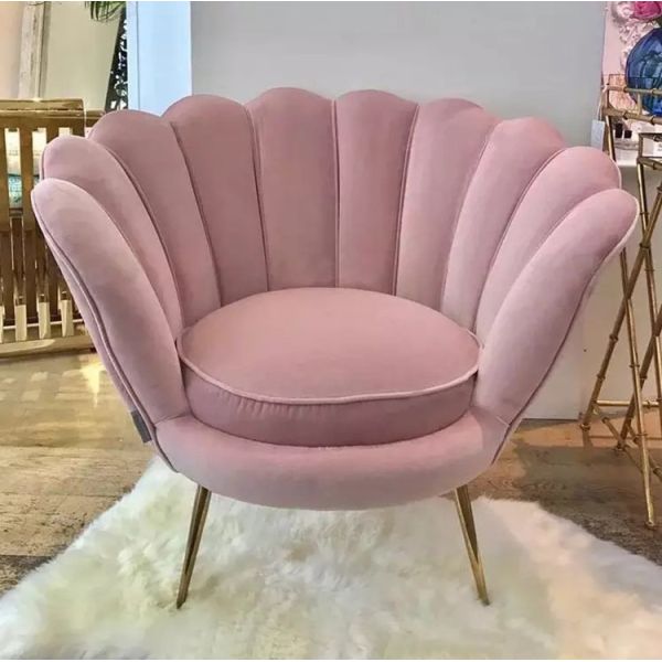 Modern Living Room Furniture Armchair Pink Velvet Upholstery Shell Sofa Chair With Gold Legs