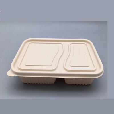 2 Position Biodegradable Disposable Corn Starch Lunch Box For Rice Vegetable 750ML