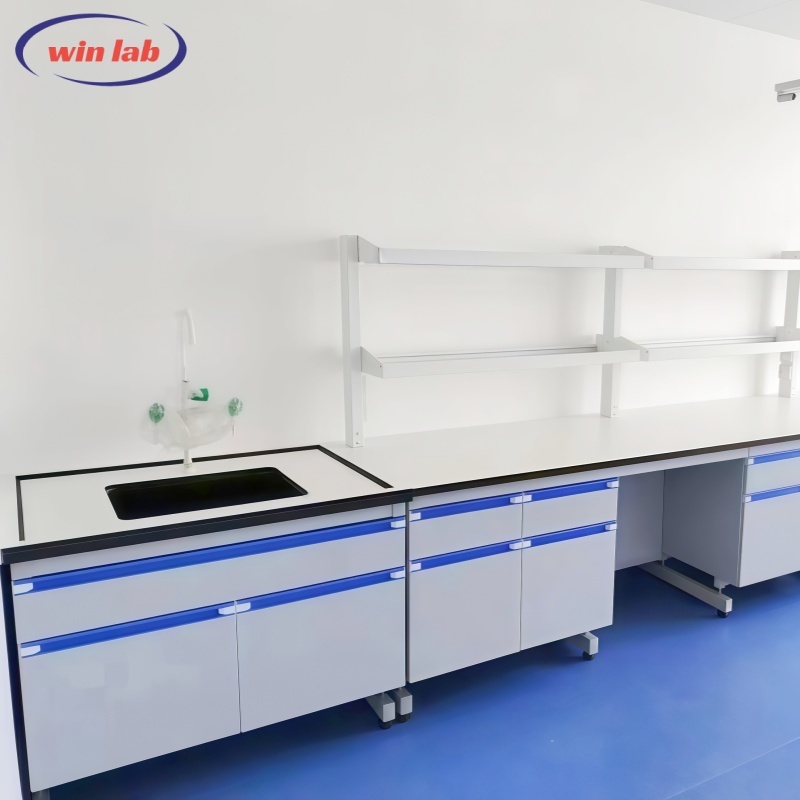 Heavy Duty Lab Work Bench C Frame Laboratory Wall Bench Anti Corrosive With Storage Cabinet