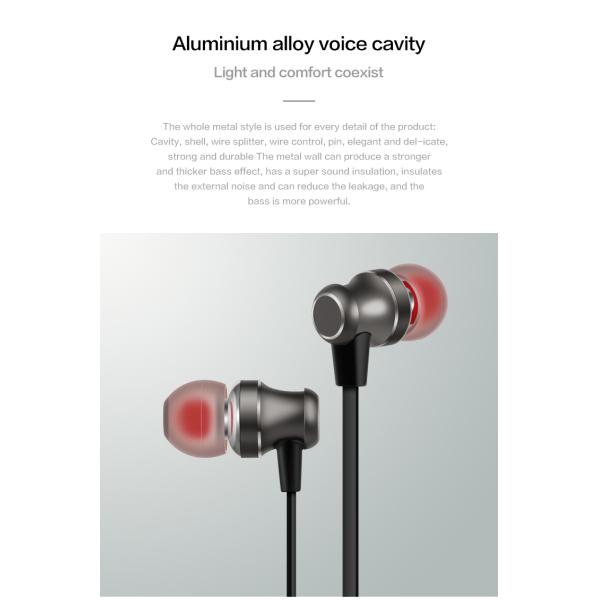 IPX2 3.5mm Wired Earphone With Microphone Metal Earbuds TPE Flat Cable