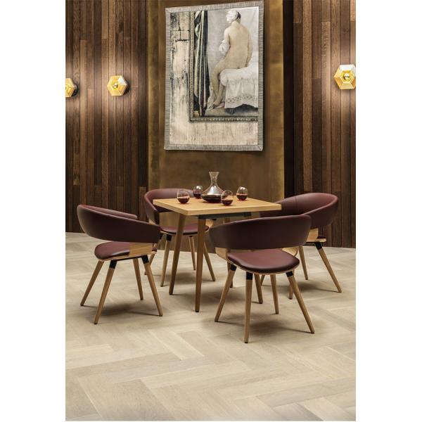 Mollie 4 Leg Timber Fiberglass Arm Chair Upholstered Seat And Back Two Tone Upholstery