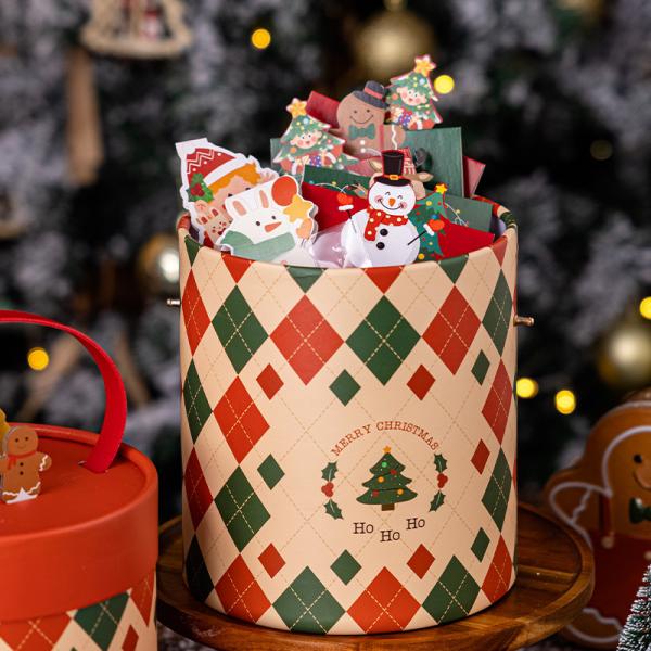 Bolsas de regalo de Navidad de papel redondo de cilindro creativo personalizado Tubo de embalaje con mango