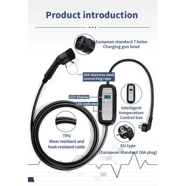 IP67 AC Portable EV Charger With LCD Display CE ROHS