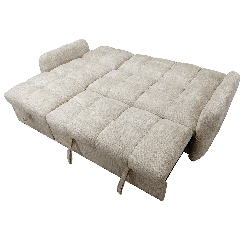 L-Shaped Sectional Sleeper Sofa with Pull-Out Bed and Adjustable Backrest and Storage Chaise, Sand Fabric