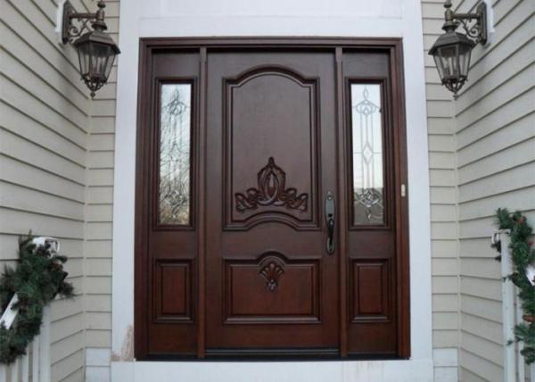 Entrance Teak Solid Wood Doors With Tempered Double Glazed Glass , Damp Proof