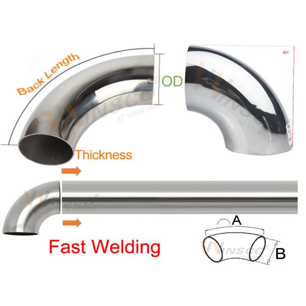 Зеркало Сатинная поверхность 55 мм Длина дуги 12,7 мм OD AISI 201 304 316 Нержавеющая сталь Локоть 1,2 мм 1,5 мм Толщина