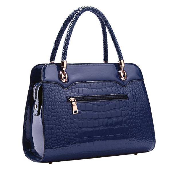 Navy Leather Shoulder Handbags , Waterproof PU Shoulder Tote Bags Zipper Closure
