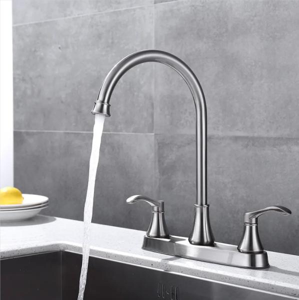 Brass Satin Nickel Black Centerset Kitchen Faucet 8 Inch Two Handle
