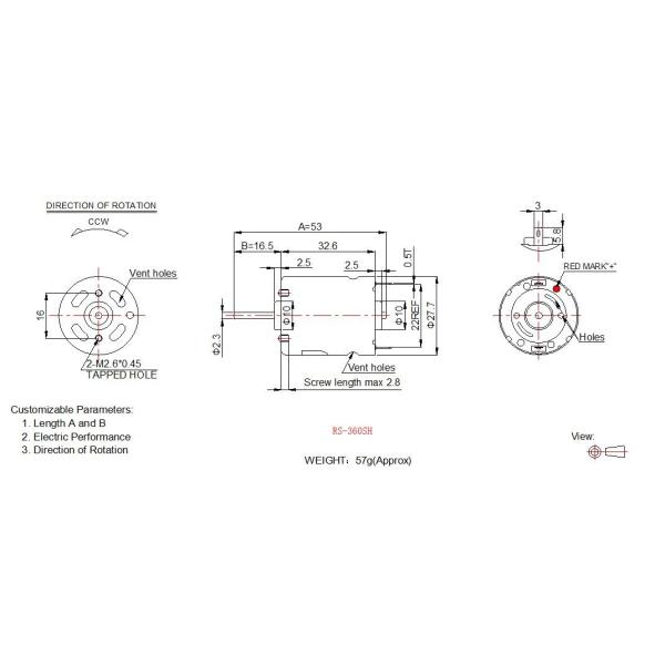 RS-3 12v Electric Motor High Torque , 27.7mm Small Electric Motor With Carbon Brush