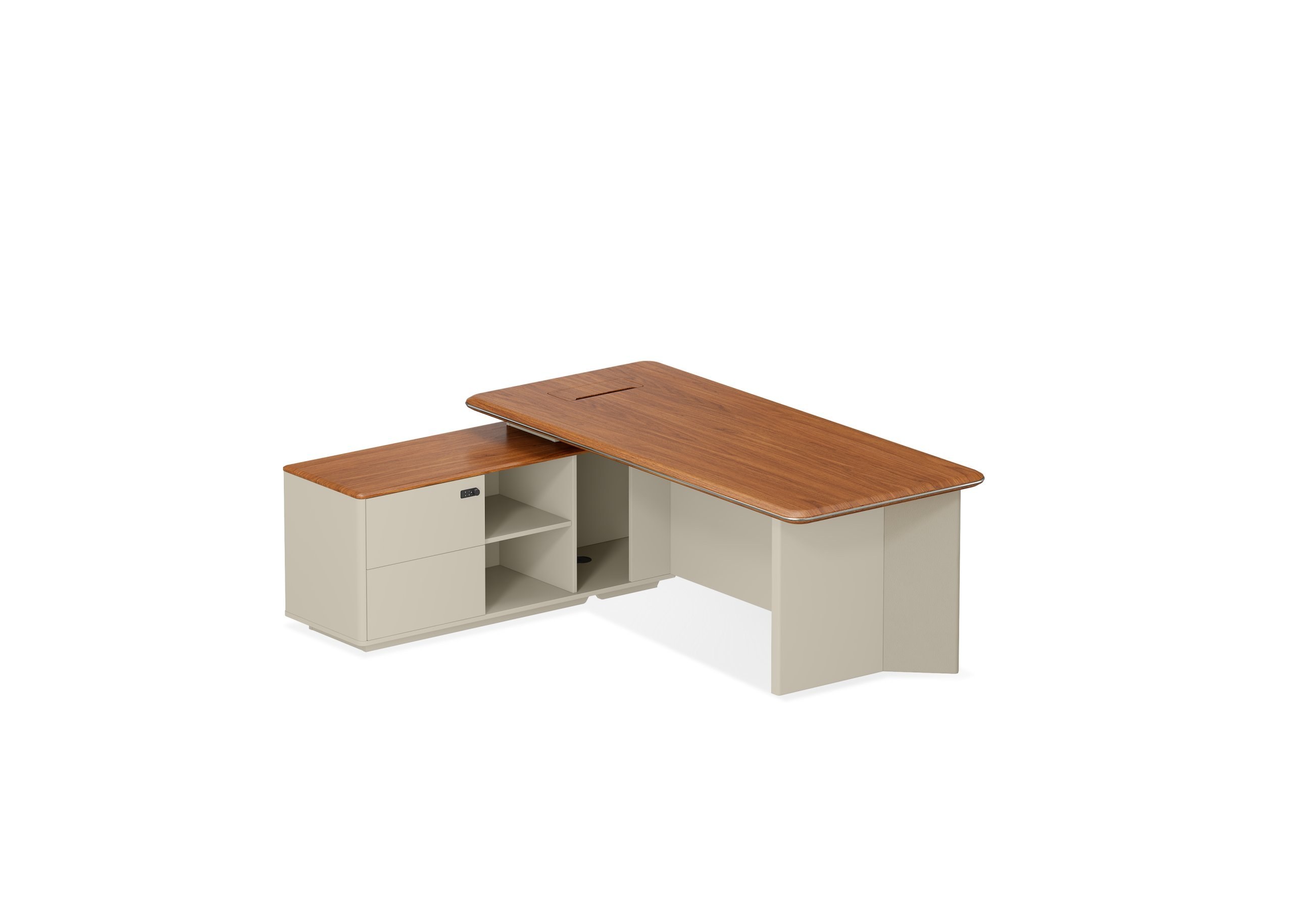Menda Private Office Executive Desk with Minimalist Surface and Warm Beige Palette in W3200*D1900*H750(mm)