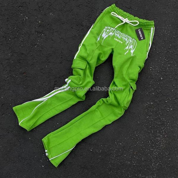 Cotton Flared Sweatpants For Men Women Zipper Pockets Cargo Pants Stacked Flared Stripe Sweatpants