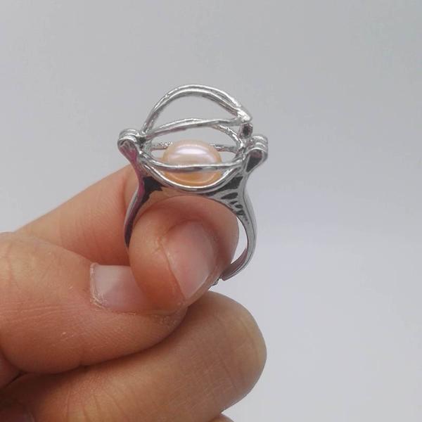 Unique Love Wish Pearl Bead Ring Cage Design Adjustable Women or Men Ring