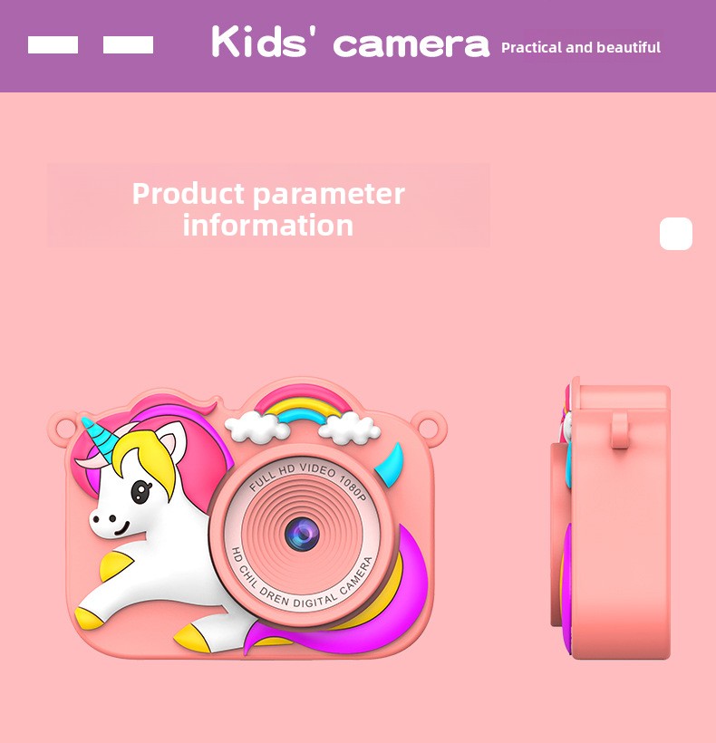 Feitianma 2.0 Inch Screen 1080P HD Dual-lens Children's Camera with Unicorn Graphic Design Children's Toy Gift
