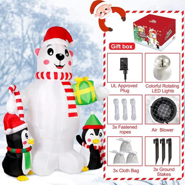 Outdoor Christmas Lighted Santa Sleigh Arch with Snowman Gingerbread Tree Inflatables
