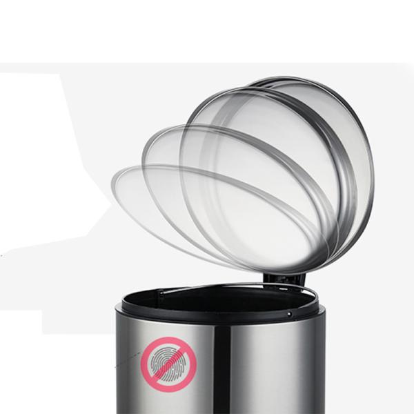 Round Silver Stainless Steel Fingerprint Proof Trash Can