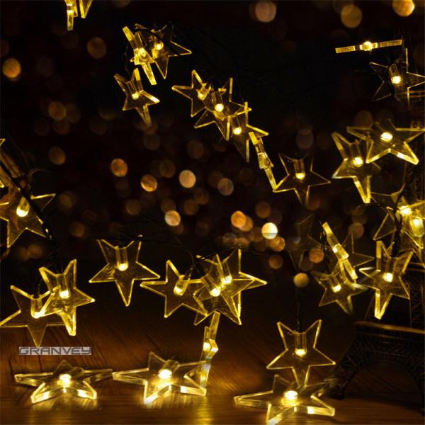 Star 20 LED Solar Powered Outdoor Holiday Lights , Solar Powered Icicle String Lights