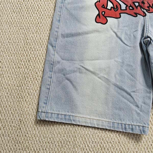 Jeans à genoux élargis sur mesure Shorts Y2k Vêtements de rue Broderie Imprimé Vintage Double taille Baggy Vintage Jeans Jeans Hommes