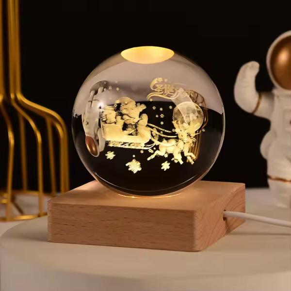 OEM Wooden Crystal Ball USB Powered LED Light Crystal Ball Statue Crafts Stand Home Decorations