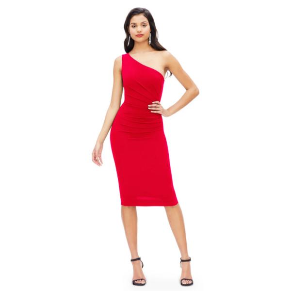 Sexy One-shoulder Short Black Evening Dress Sheath Ruffles Knee-length Custom-made Size Manufacturer Sleeveless