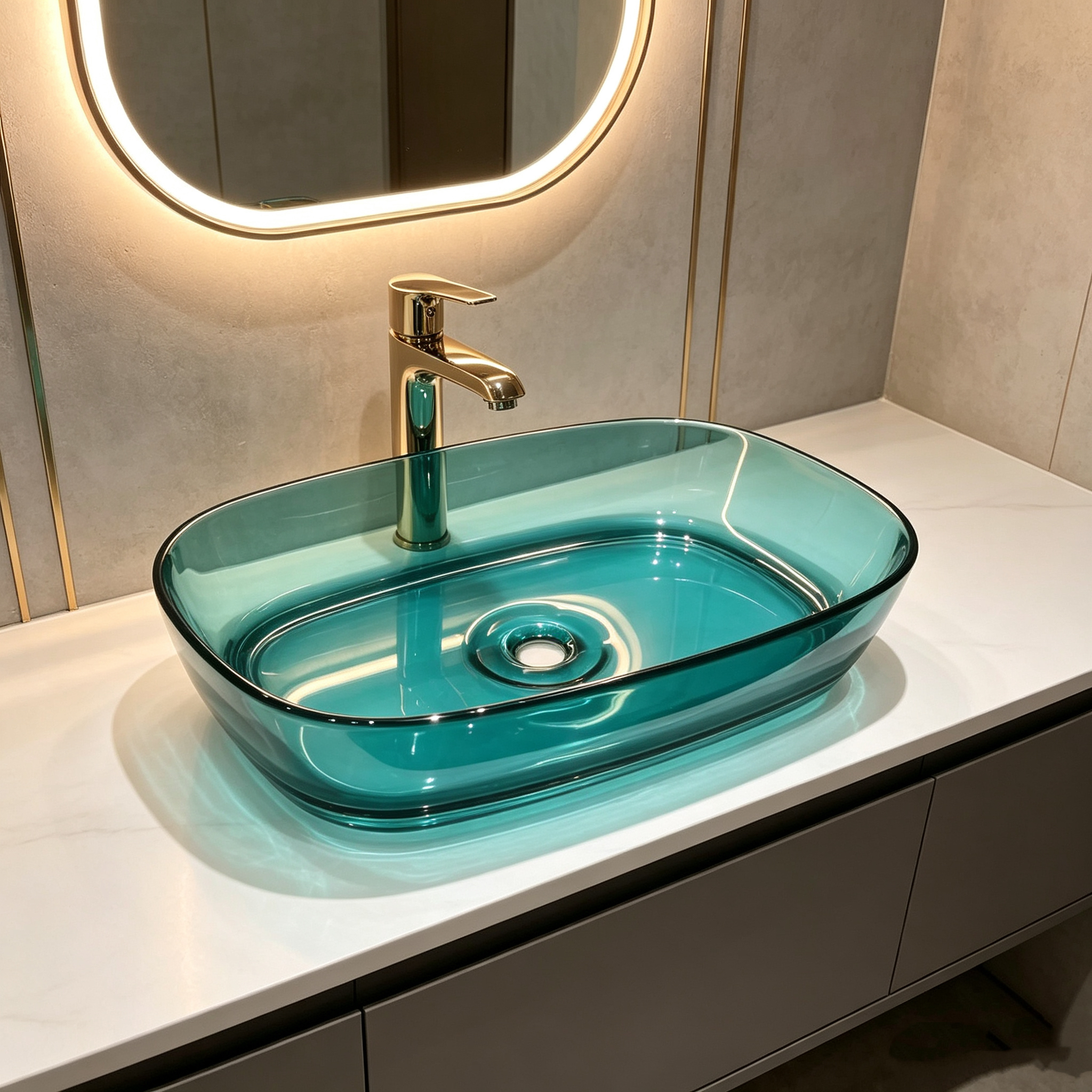 Oval Rectangular Large Solid Surface Basin Vessel Sink Countertop Blue Resin