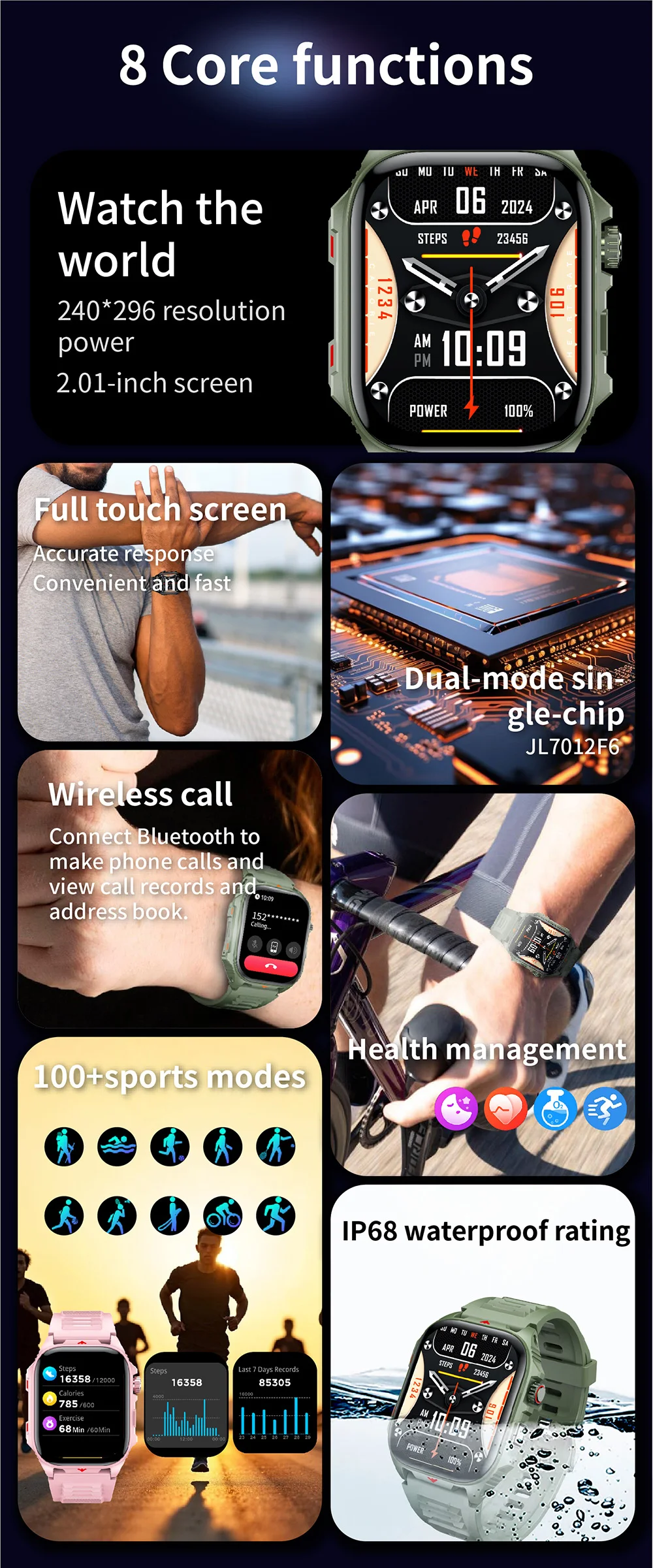 Outdoor Military Man Smart Watch For Man HW82 400mah Battery