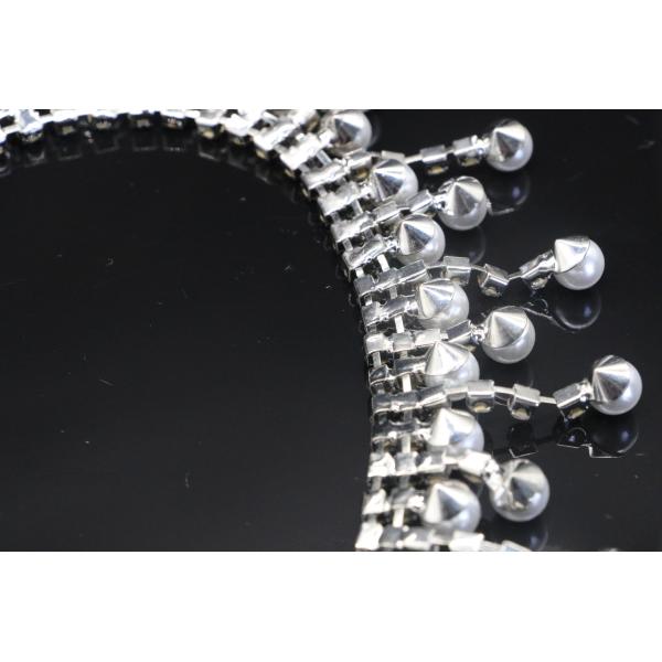 Silver Pearl And Rhinestone Necklace Copper Material Inlaid Shiny Diamonds OEM