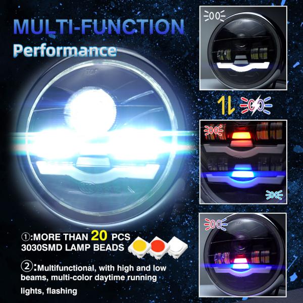 6 Inch Motorcycle Round Headlight Assembly with 4800LM Projector and 6500K White Light
