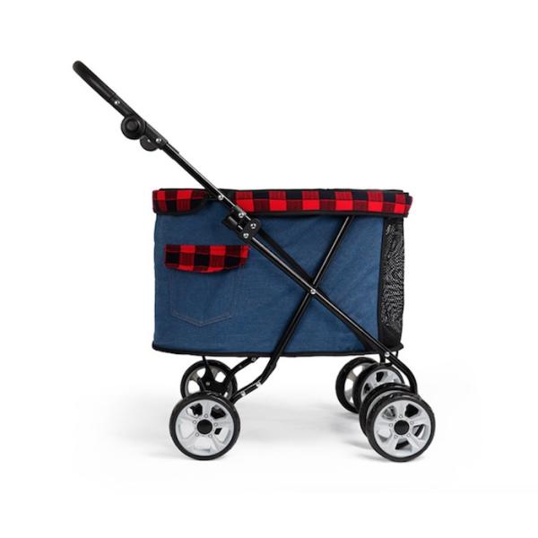 Вагонетка собаки вагонетки несущей собаки голубого холста ковбоя уютная на колесах 53x39x82cm