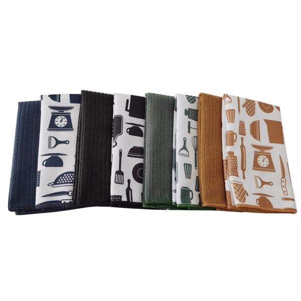 Kitchen Tea Towel Dish Cloths Microfiber Printed Plain Solid Color