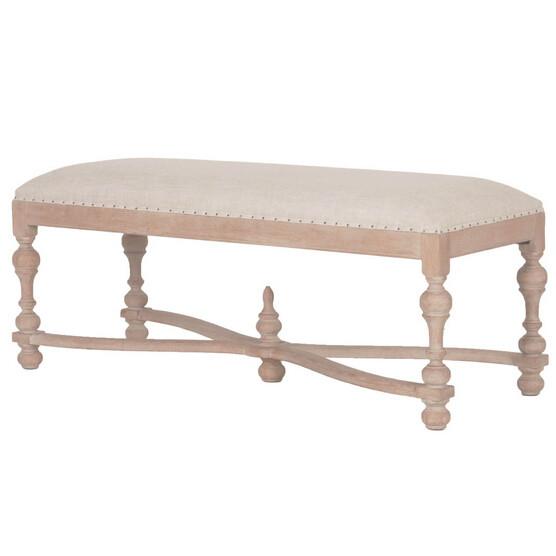 New the French upholstered bench and birch wood frame,  linen fabric