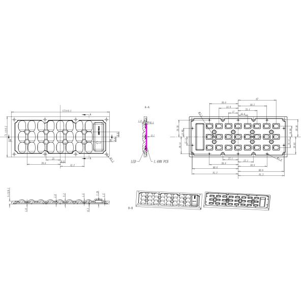173x71mm 24 LED 5050 SMD Модуль LED Street Light Компоненты с оптическими линзами