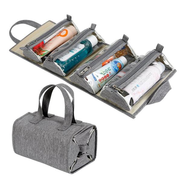 Zipper Closure Hanging Roll-up Makeup Bag Travel Toiletries Kit Organizer for Women