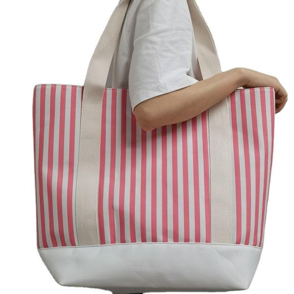 Large Market Shopping Shoulder Bag Striped Tote Bag Canvas Ideal for Business Shopping