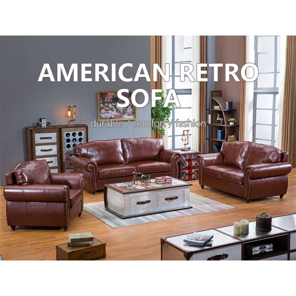 Nidea #8956 Luxury Genuine Leather Sectional Sofa Set American Retro Design Comfortable Durable for Living Room Office Apartment Hotel Use