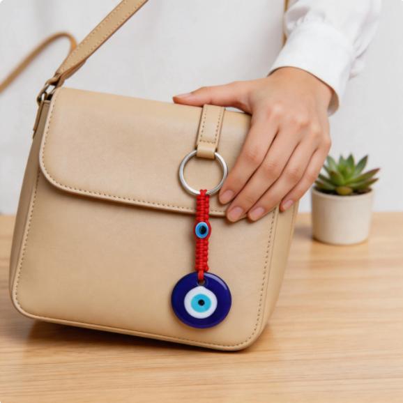 GUGEER Evil Eye Keychain Bag Charm - Good Luck & Protection Amulet - Car Keyring
