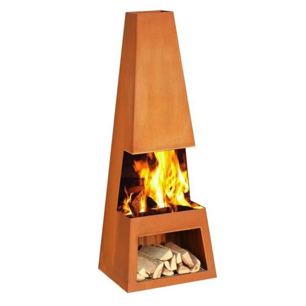 Chaminé exterior projetada contemporâneo grande Corten Chiminea de aço