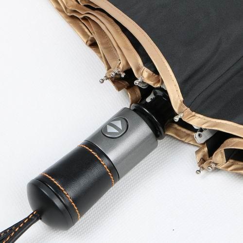 21 inch black auto open close umbrella with logo printing and leather handle