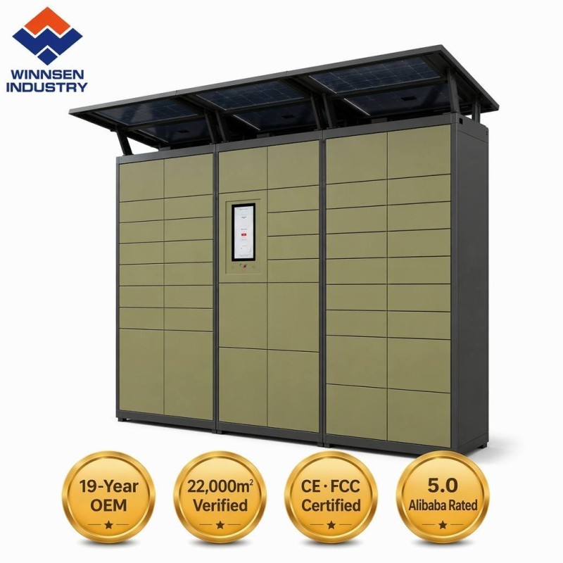 Winnsen Outdoor Solar Powered Smart Parcel Locker with API Integration for 24/7 Off Grid Use