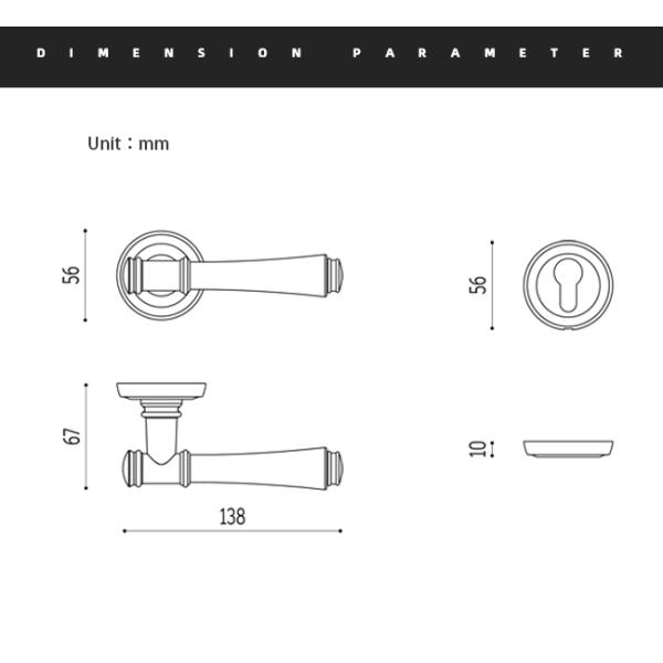 Interior Euro Black Polished Brass Door Handles 67mm For Wooden Door