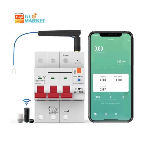 Glomarket Wifi Circuit Breaker Smart Switch Tuya Smart 1p 2p 3p 4p Smart Home System Electric Circuit 4P MCB Smart Breaker
