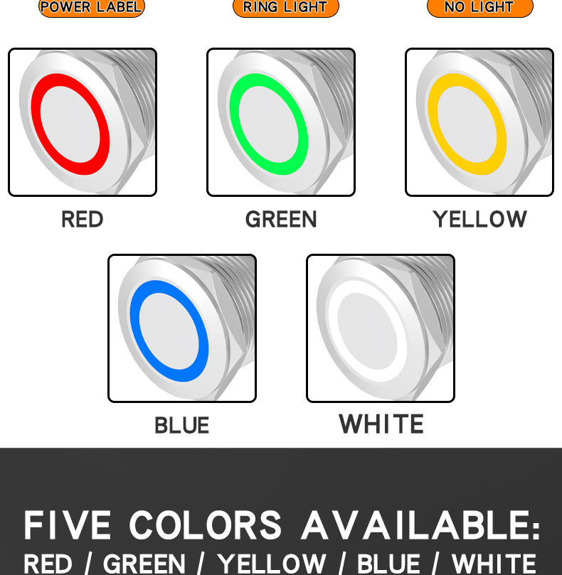 Stainless steel metal button self-reset waterproof power switch self-locking 6-pin 22mm illuminated button 1NO1NC
