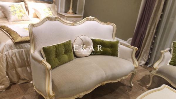 Elegant European Style Living Room Furniture Wooden Design Velvet HIgh End Fabric Sofa