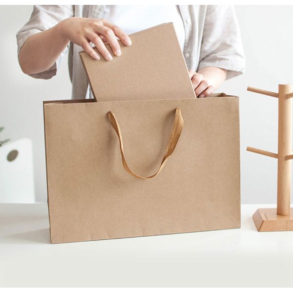 Recyclable Kraft Apparel Cardboard Shopping Bag Brown Takeaway Bag